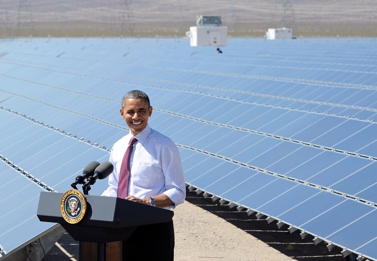 President Barack Obama speaks at a solar energy facility - Ethan Miller/Getty Images