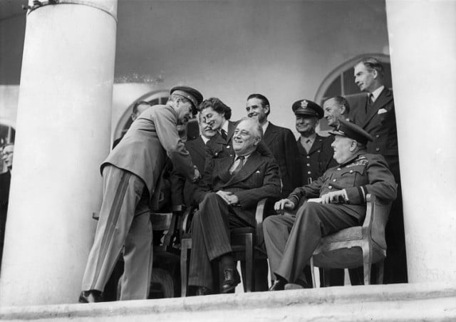 Franklin Delano Roosevelt, the 32nd President of the United States of America, British Prime Minister Winston Churchill and Soviet leader Joseph Stalin - Source: Evening Standard/Getty Images
