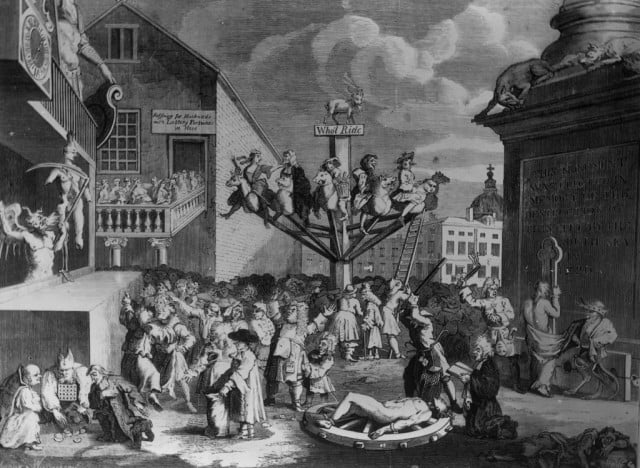A satirical engraving, by William Hogarth, depicting the South Sea Bubble, a financial scandal involving the East India Company and the Bank of England - Source: Edward Gooch/Stringer/Getty Images