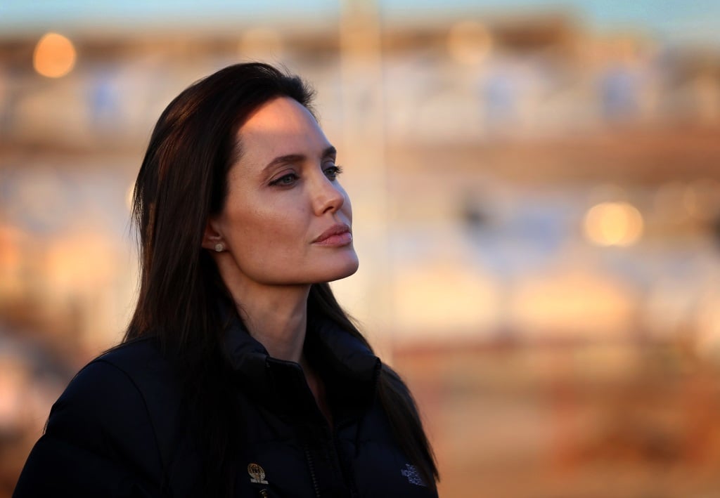 Angelina Jolie looks straight ahead