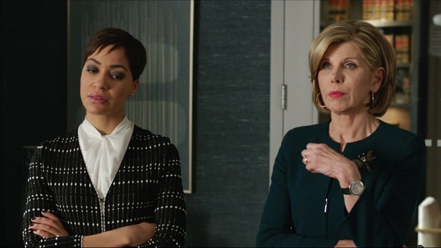 Christine Baranski sits alongside Cush Jumbo in a scene from CBS's The Good Fight