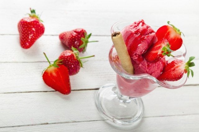 strawberry ice cream and fresh strawberries