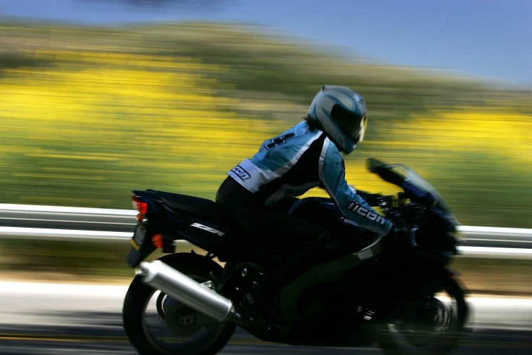 Riding a motorcycle