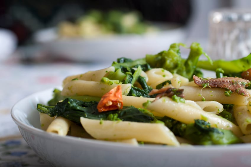 Penne with turnip greens