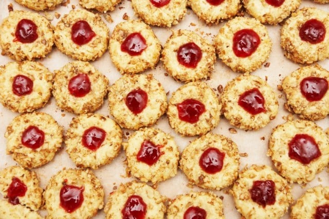 Shortbread, thumbprint cookies, jam