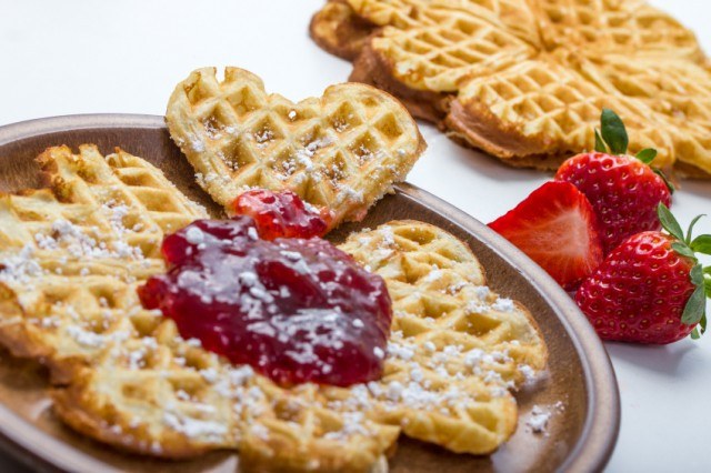 Waffles, jam, jelly