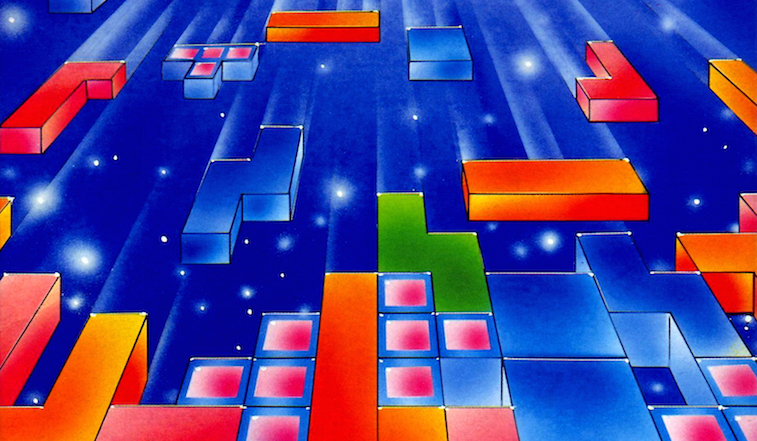 Tetris blocks fall from the sky