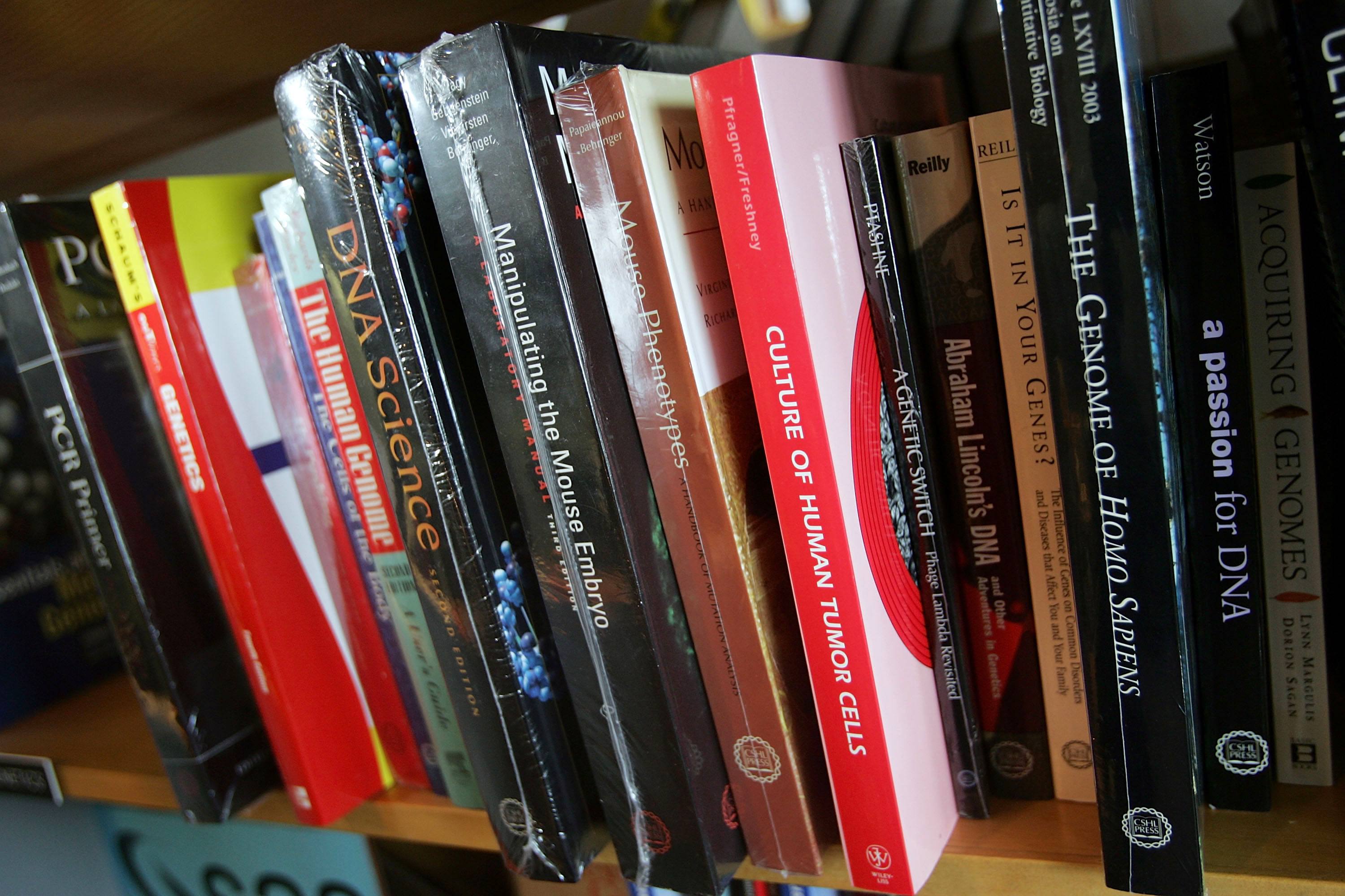 textbooks on a shelf textbooks on a shelf