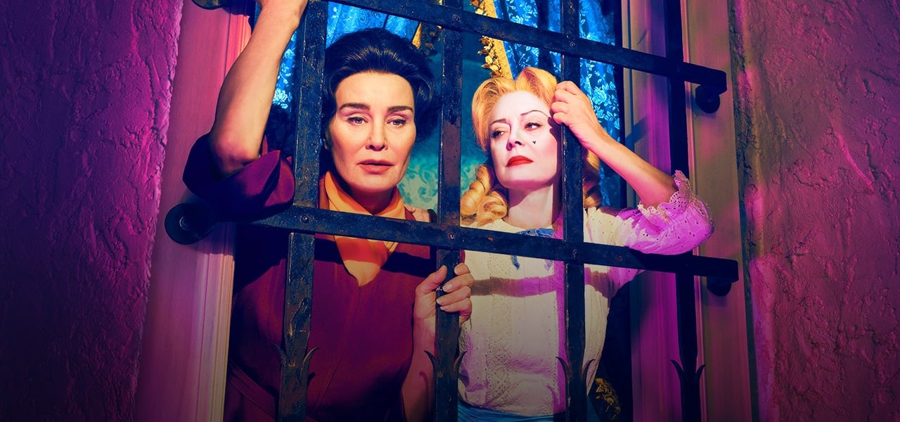 Jessica Lange and Susan Sarandon pose as Bette Davis and Joan Crawford in FX's Feud 