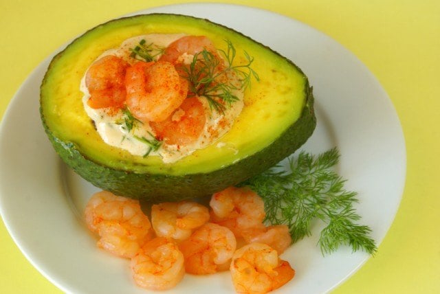 Avocado stuffed with shrimp and mayonnaise