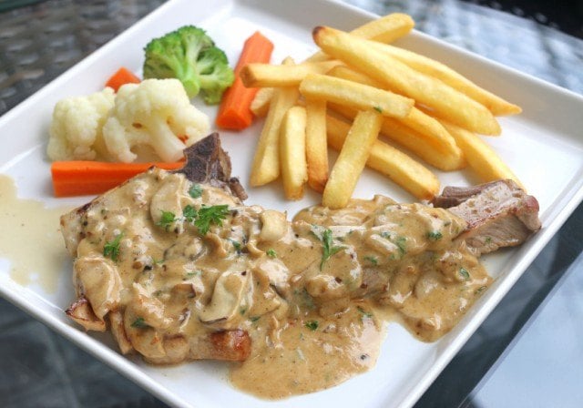 pork chops with vegetables and fries