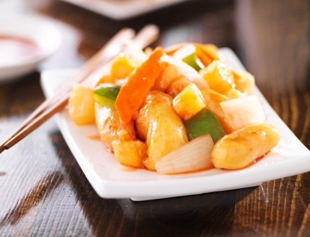 sweet and sour chicken on a plate sweet and sour chicken on a plate