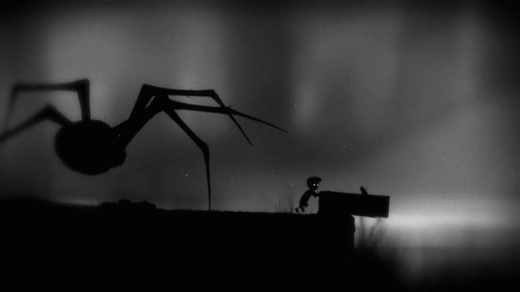 A boy being chased by a spider in Limbo