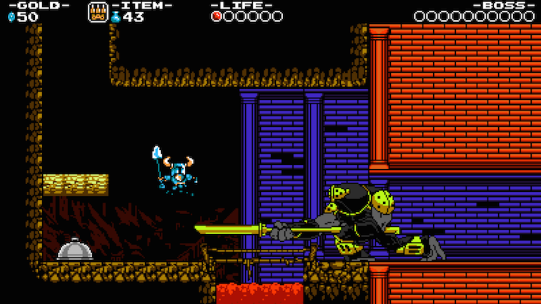 A retro-style knight fights a big boss.