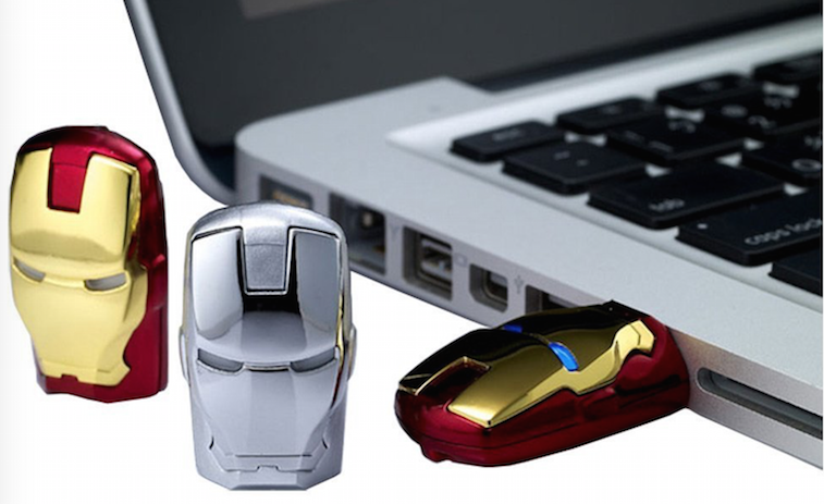 Iron Man flash drives in a laptop