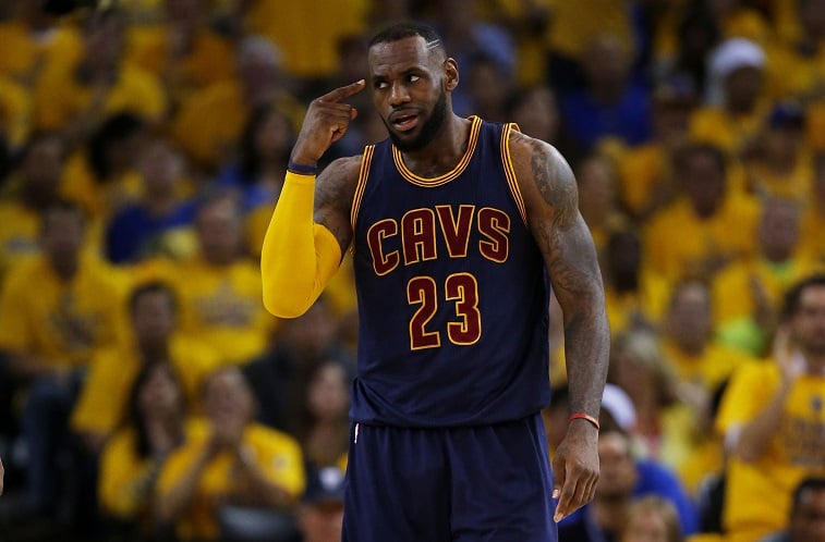 LeBron points at himself during Game 2 of the NBA Finals