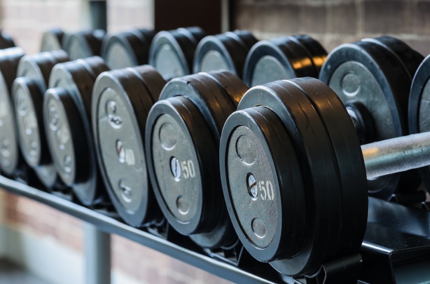 Dumbbells in a gym