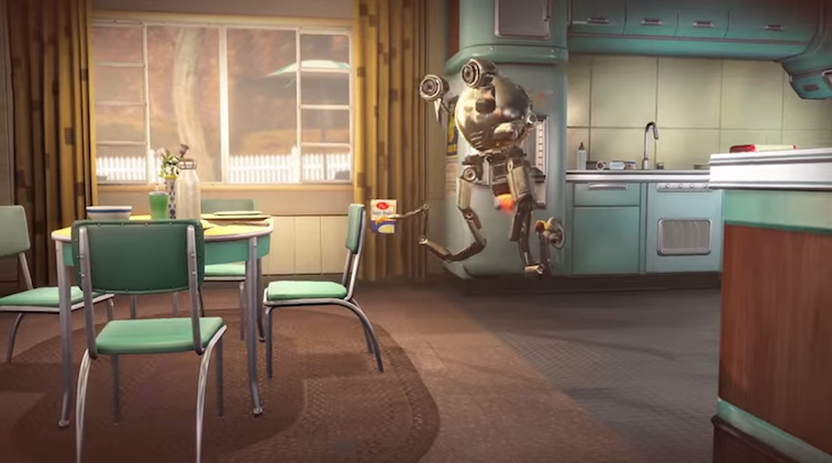 A retro-futuristic kitchen from Fallout 4 mods