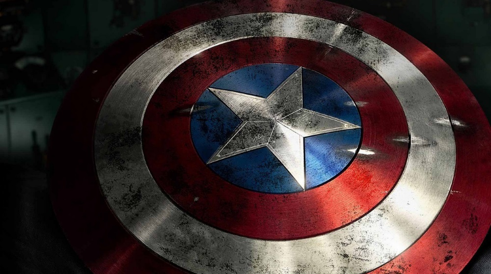 A close up of Captain America's flag shield