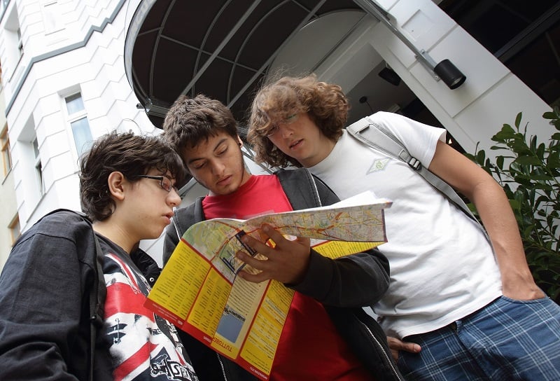 looking at a map
