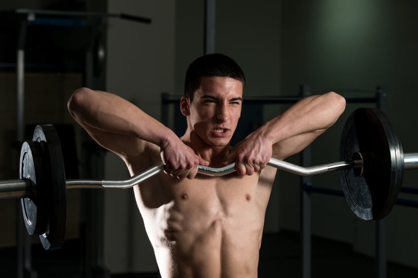 standing row, traps, barbell