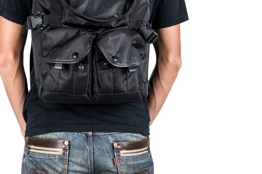 backpack, clothes
