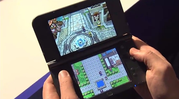 Someone playing Dragon Quest XI on a Nintendo 3DS.