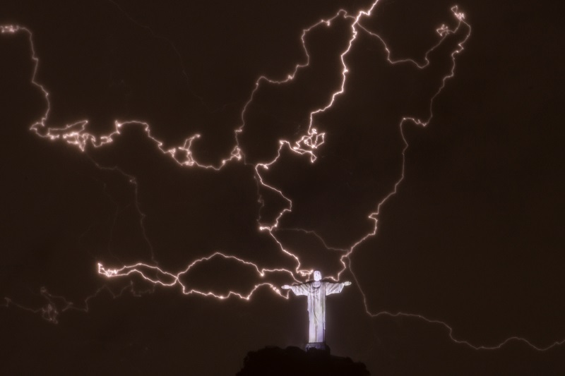 Christ the Redeemer statue with lightening Christ the Redeemer statue with lightening