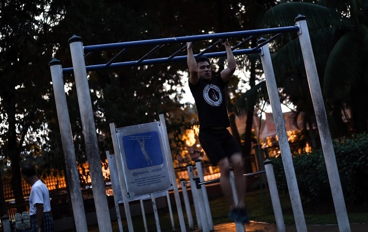 Chin-ups in the park