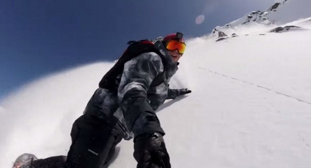 GoPro Camera on snowboarder's helmet