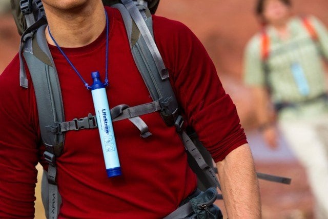LIfestraw worn on lanyard camping