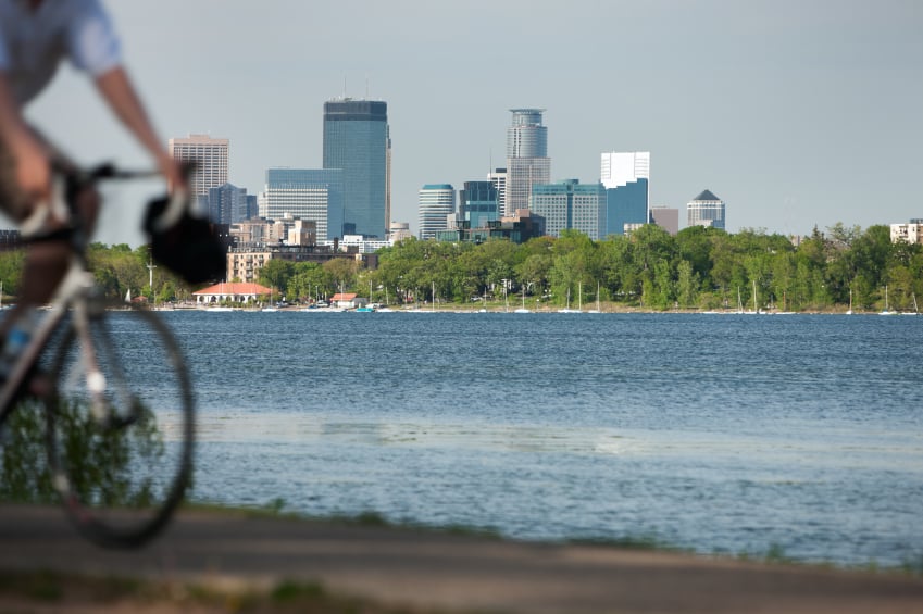 biking on waterfront