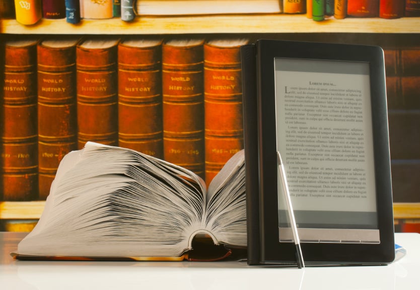 ereader and open book