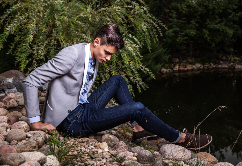 Stylish man in selvedge jeans