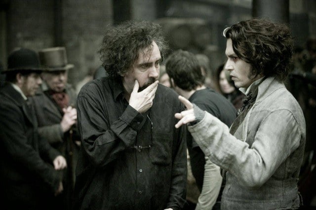 Tim Burton and Johnny Depp on the set of 'Sweeney Todd: The Demon Barber of Fleet Street'