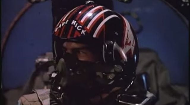 Tom Cruise as a fighter pilot in "Top Gun"