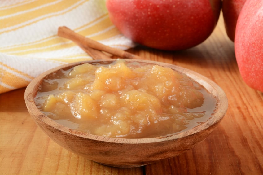 Applesauce in a wooden bowl