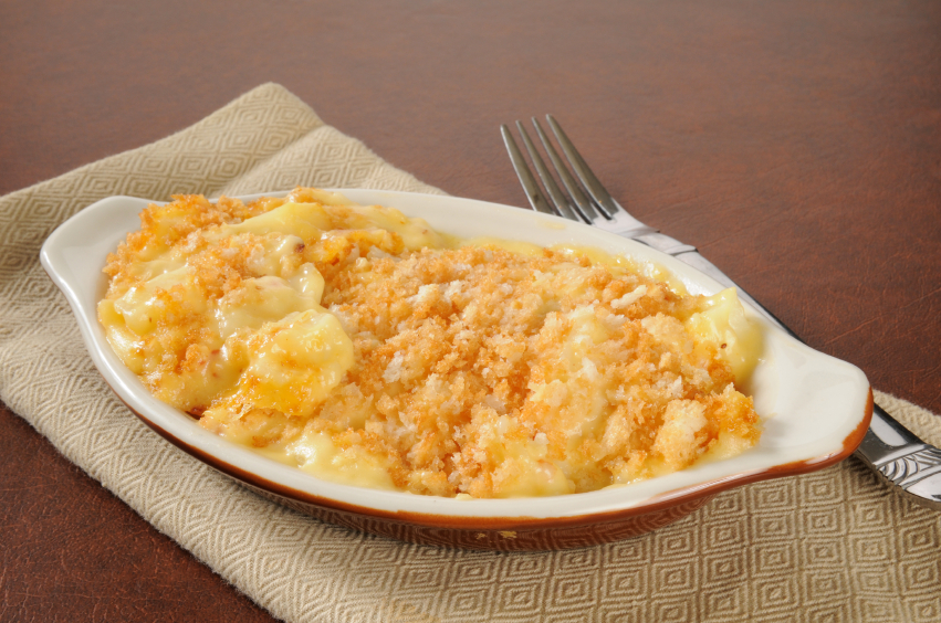 potato casserole, crumb topping, cheese
