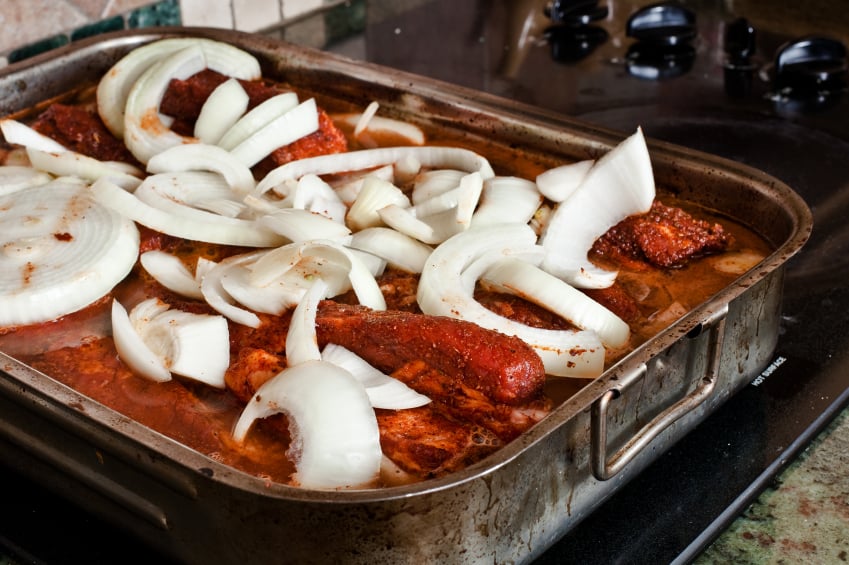 beef brisket, onions, braising