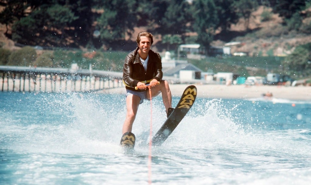 Fonzie waterskiing on 'Happy Days'. Fonzie waterskiing on 'Happy Days'.