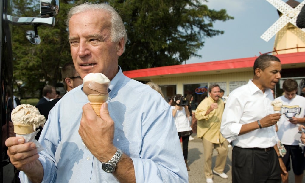 joe biden with an ice cream cone