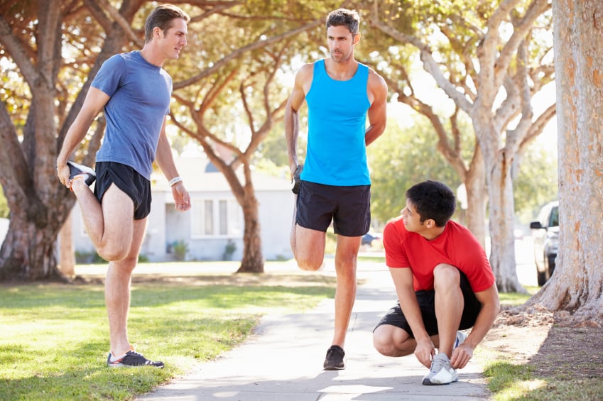 running group, stretching
