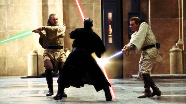 Liam Neeson, Ray Park, and Ewan McGregor in 'The Phantom Menace'