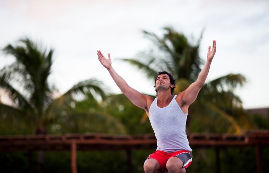 squat, arms outstretched, yoga