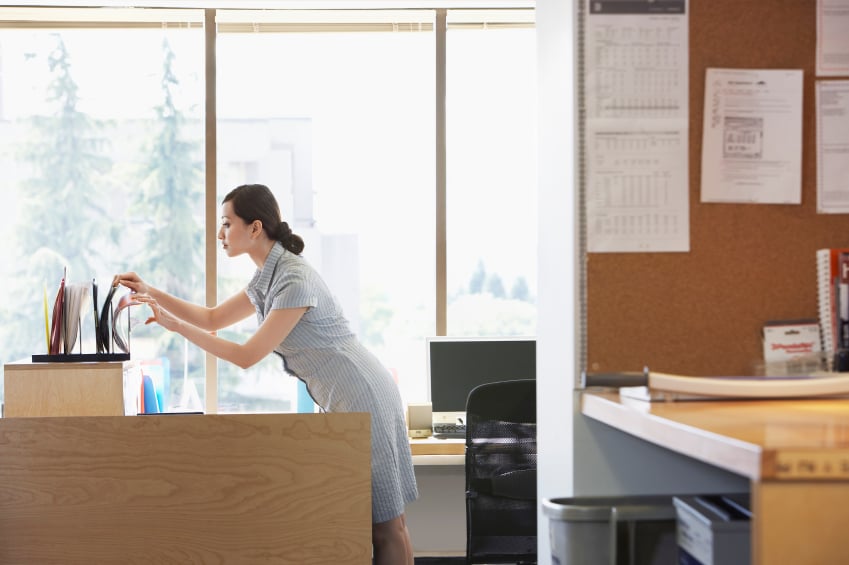 woman checking files