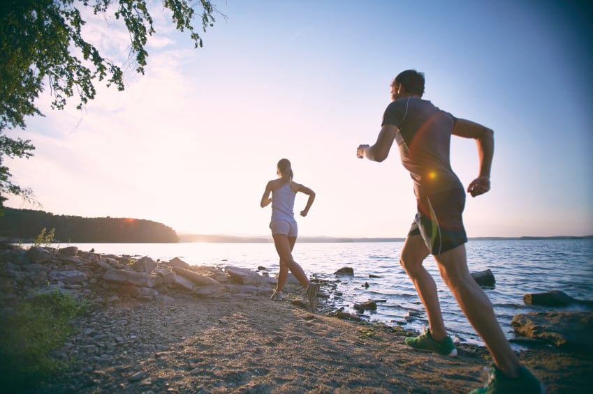 running, beach, morning