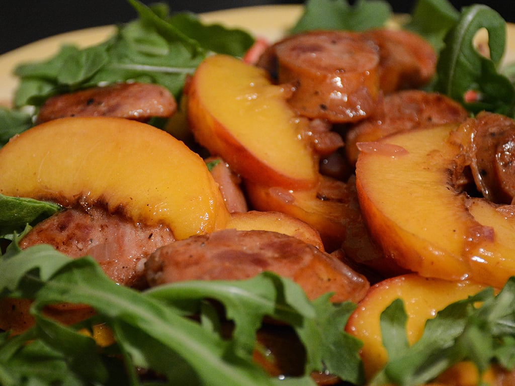 bourbon-glazed sausages and peaches 2