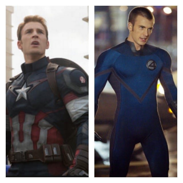 This is a side by side Chris Evans as Captain America and Human Torch.