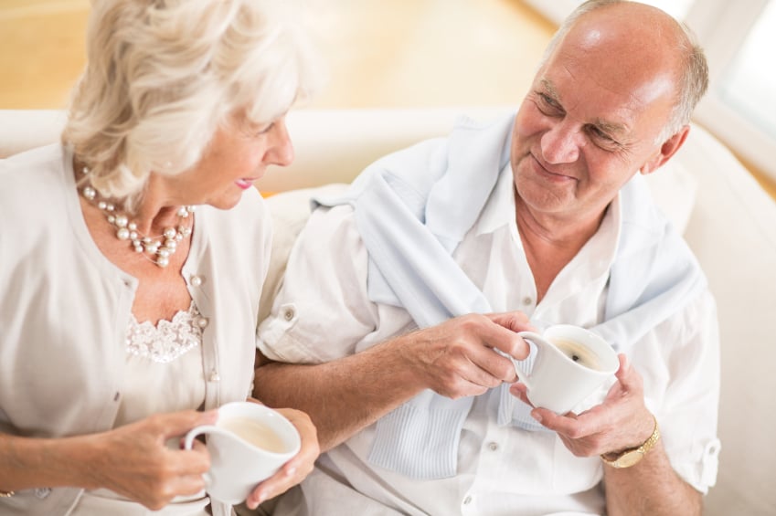 senior couple drinking coffee