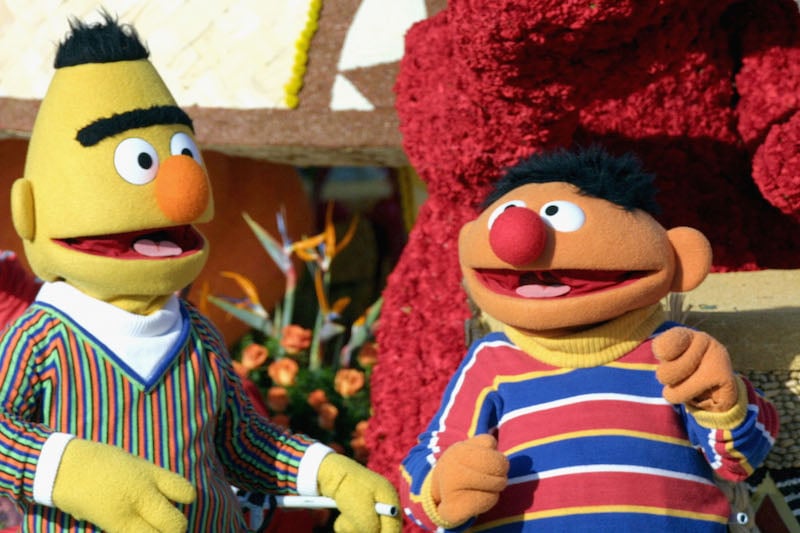 Bert and Ernie on 'Sesame Street' laughing and talking together. Bert and Ernie on 'Sesame Street' laughing and talking together.